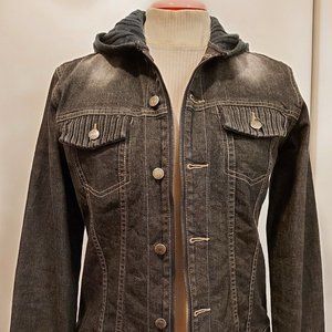 Style like Emily in Paris - Dex Hooded Black Stretch Denim Two-Way Zipped Jacket